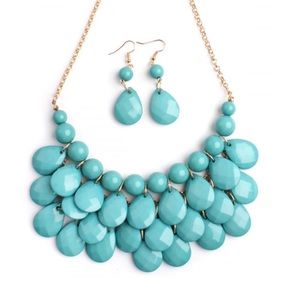 TURQUOISE TEARDROP BUBBLE BIB NECKLACE & EARRINGS